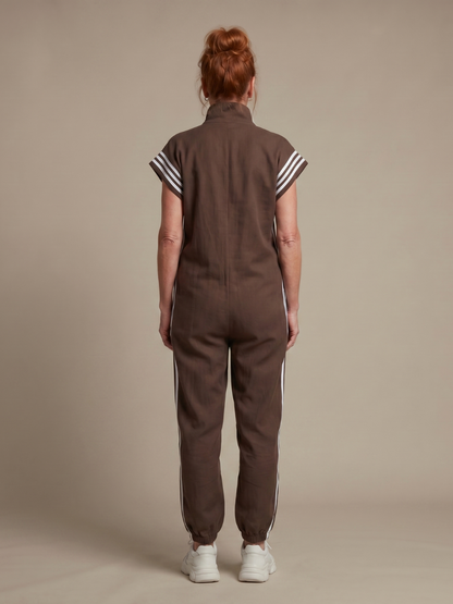 Women's Jumpsuit with Zip Front Stripe Panel for Daywear