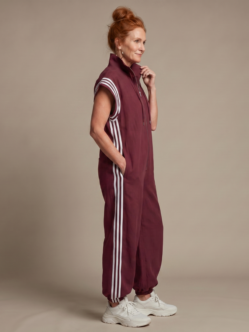 Women's Jumpsuit with Zip Front Stripe Panel for Daywear