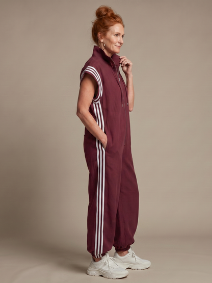 Women's Jumpsuit with Zip Front Stripe Panel for Daywear