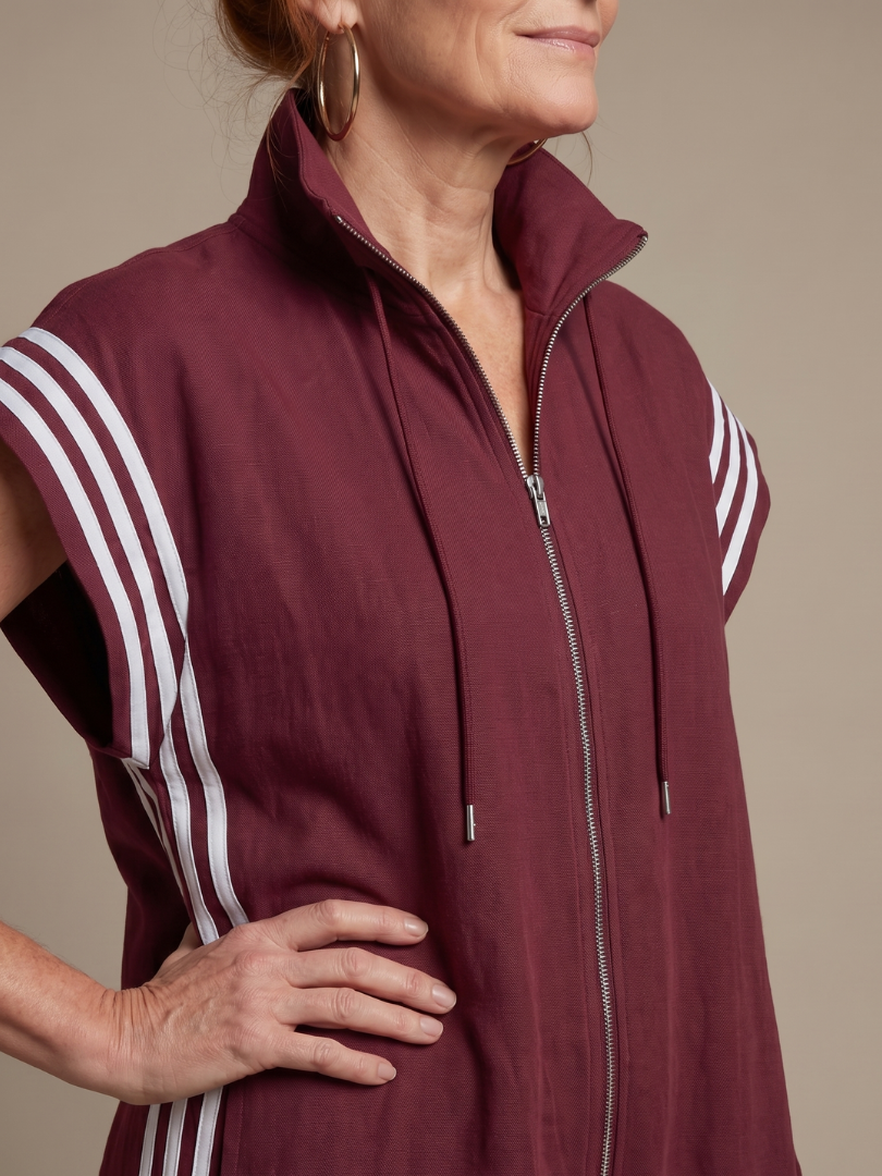 Women's Jumpsuit with Zip Front Stripe Panel for Daywear