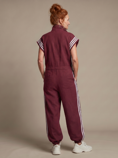 Women's Jumpsuit with Zip Front Stripe Panel for Daywear