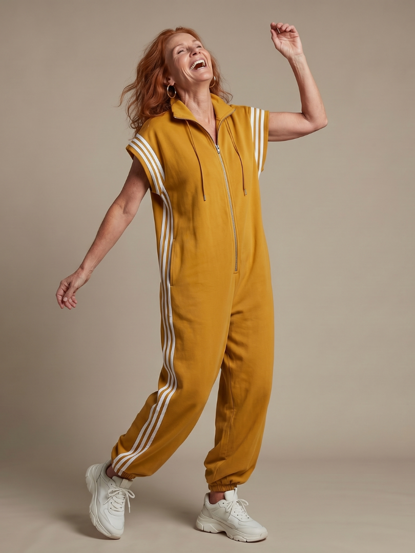 Women's Jumpsuit with Zip Front Stripe Panel for Daywear