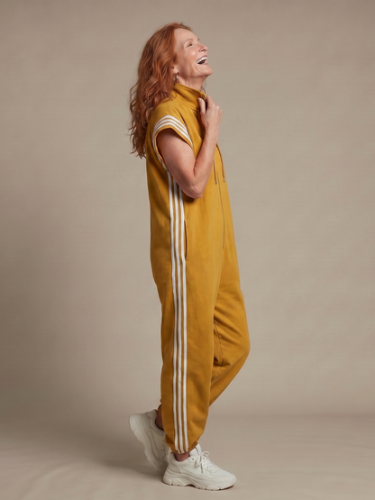 Women's Jumpsuit with Zip Front Stripe Panel for Daywear