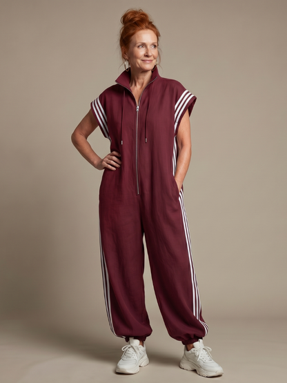 Women's Jumpsuit with Zip Front Stripe Panel for Daywear