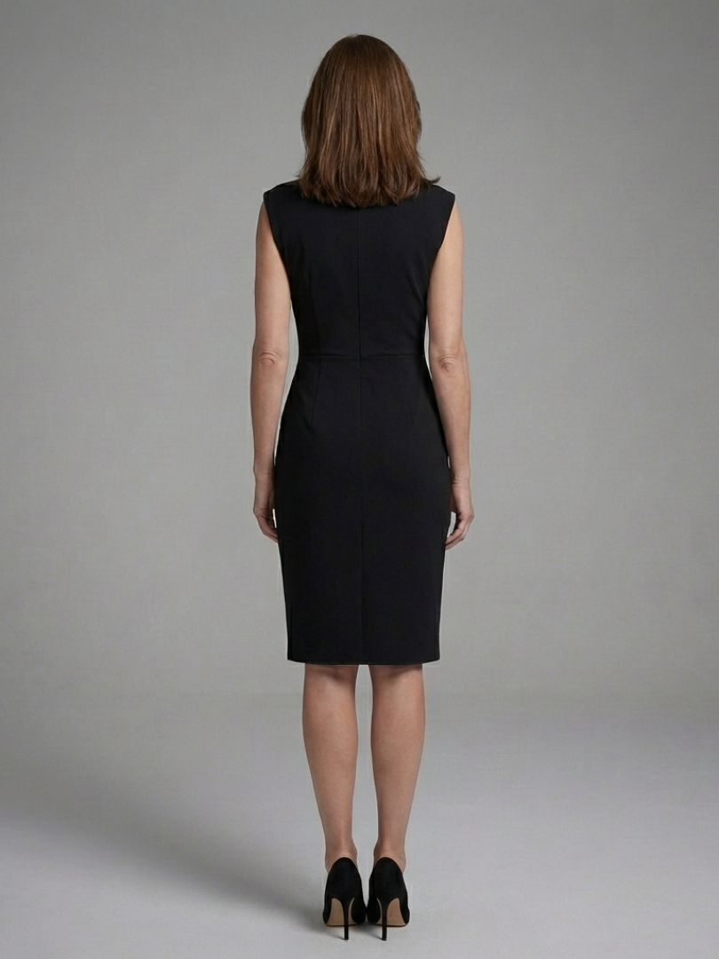 Women's Keyhole Midi Dress with Ruched Waist for Formal