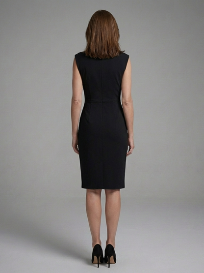 Women's Keyhole Midi Dress with Ruched Waist for Formal