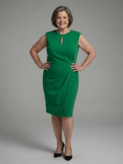 Women's Keyhole Midi Dress with Ruched Waist for Formal