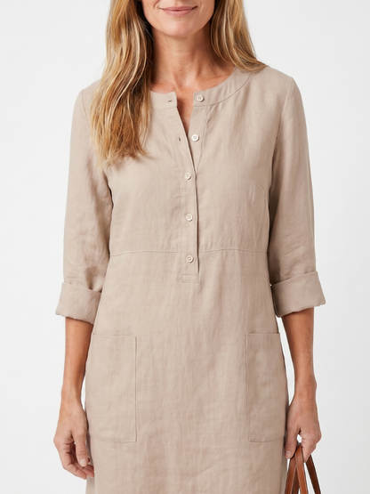 Women's Knee-Length Dress with Button Front for Casual Wear