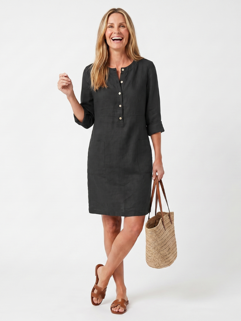 Women's Knee-Length Dress with Button Front for Casual Wear