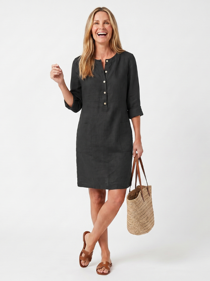 Women's Knee-Length Dress with Button Front for Casual Wear