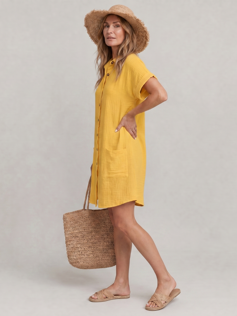 Women's Knee Length Dress with Front Pockets for Summer