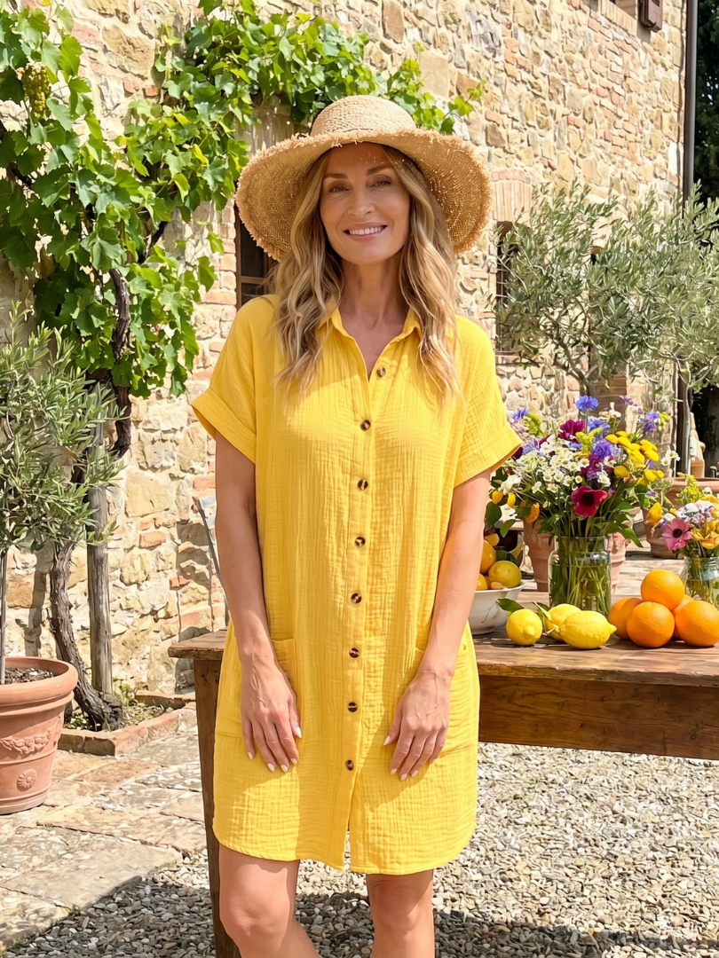 Women's Knee Length Dress with Front Pockets for Summer