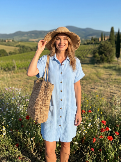 Women's Knee Length Dress with Front Pockets for Summer