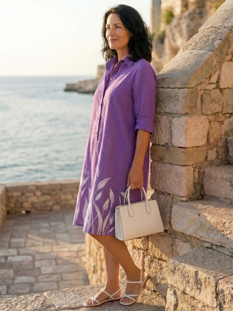 Women's Knee-length Botanical Print Dress for Garden Walk