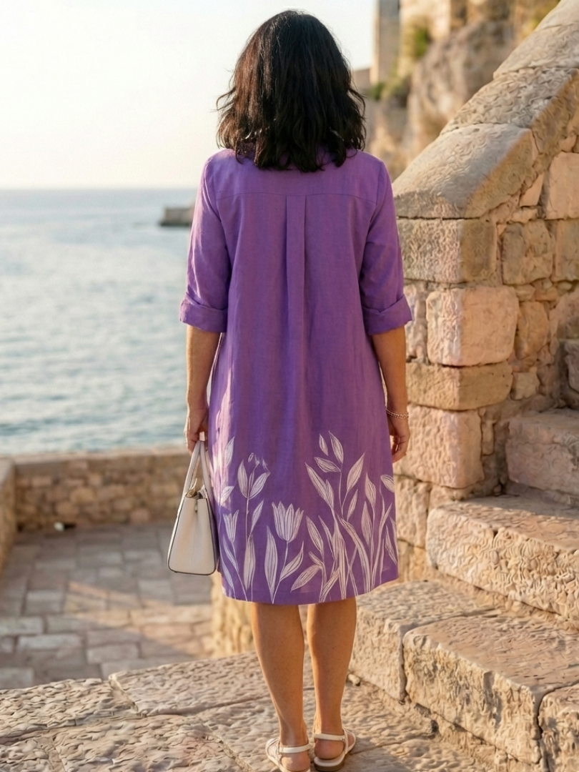 Women's Knee-length Botanical Print Dress for Garden Walk