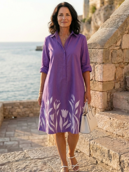 Women's Knee-length Botanical Print Dress for Garden Walk