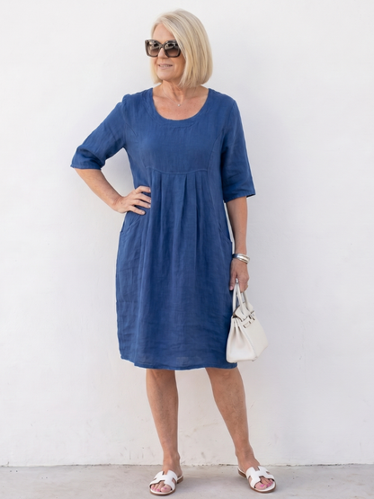 Women's Knee-length Dress with Gathered Front for Everyday
