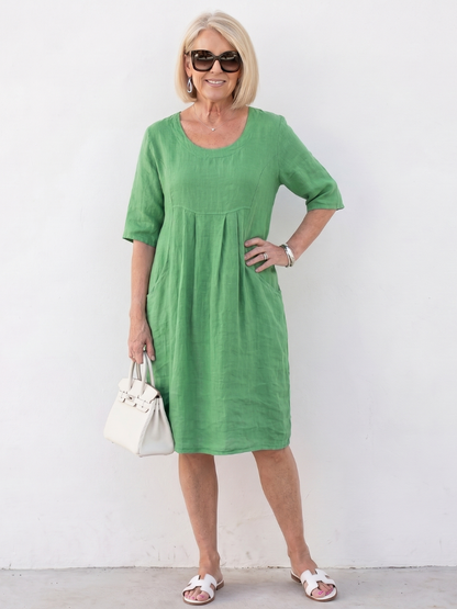 Women's Knee-length Dress with Gathered Front for Everyday
