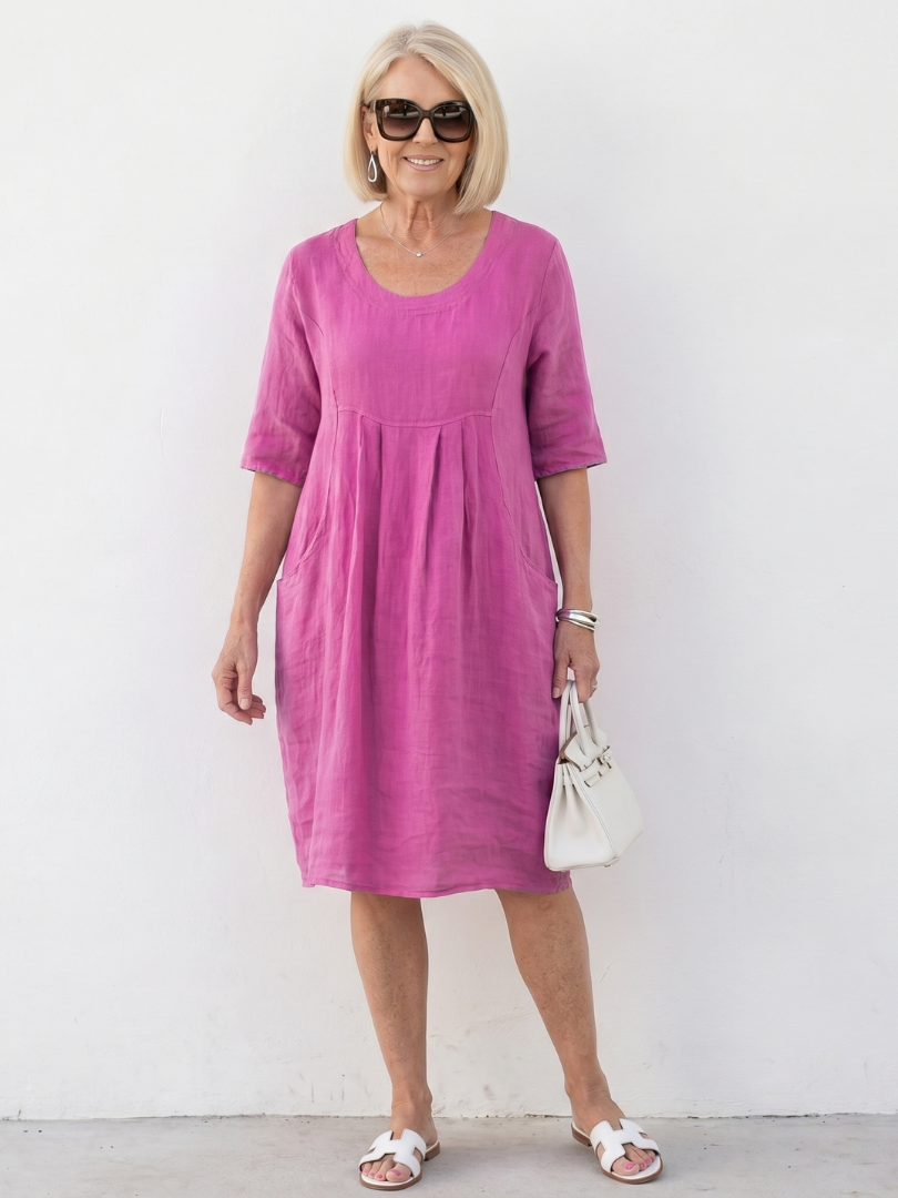 Women's Knee-length Dress with Gathered Front for Everyday