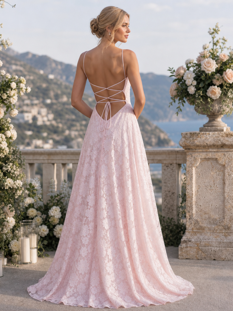 Women's Lace Maxi Dress with Spaghetti Straps for Formal