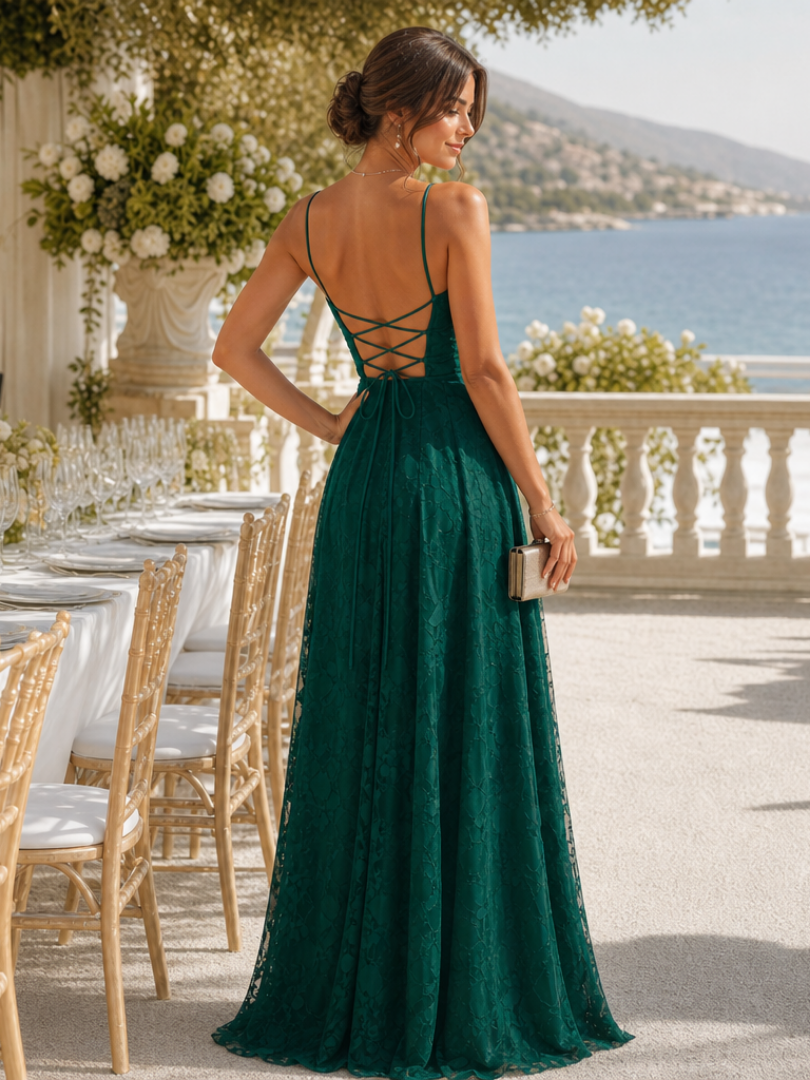 Women's Lace Maxi Dress with Spaghetti Straps for Formal