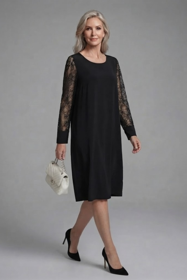 Women's Lace Sleeve Peplum Midi Dress for Formal Events