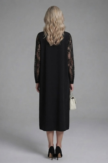 Women's Lace Sleeve Peplum Midi Dress for Formal Events