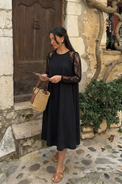 Women's Lace Sleeve Peplum Midi Dress for Formal Events