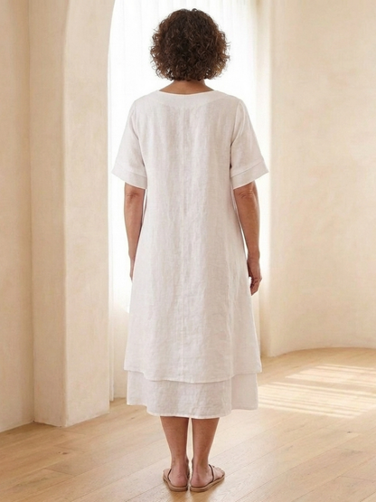 Women's Layered Midi Dress with Short Sleeves for Daywear