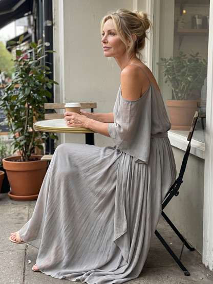 Women's Layered Top Two-Piece Set with Flow for Evening