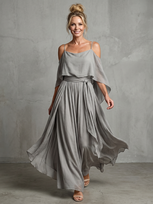 Women's Layered Top Two-Piece Set with Flow for Evening