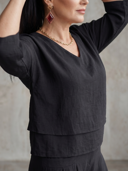 Women's Layered Top Wide Leg Set for Quiet Outings