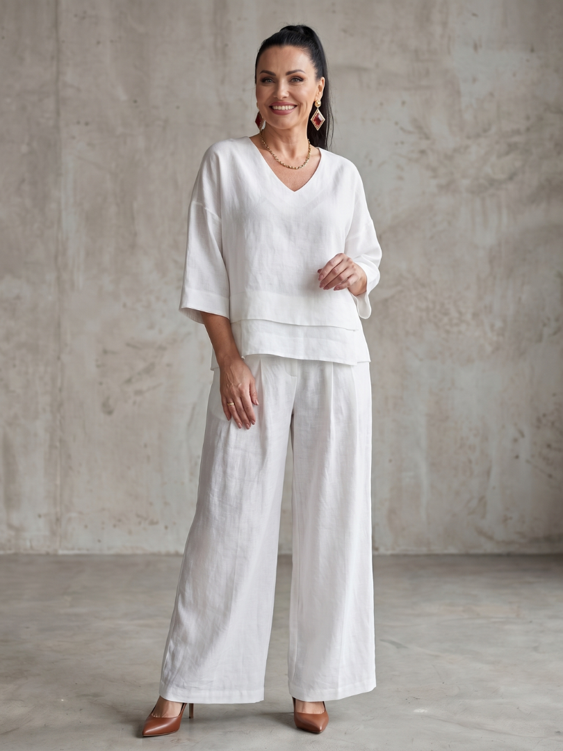Women's Layered Top Wide Leg Set for Quiet Outings