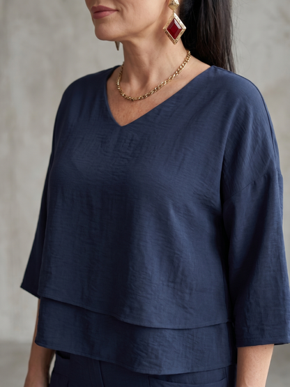 Women's Layered Top Wide Leg Set for Quiet Outings