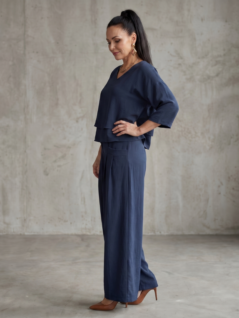Women's Layered Top Wide Leg Set for Quiet Outings