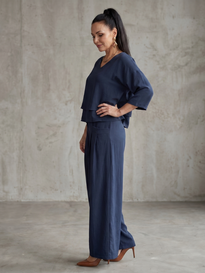 Women's Layered Top Wide Leg Set for Quiet Outings