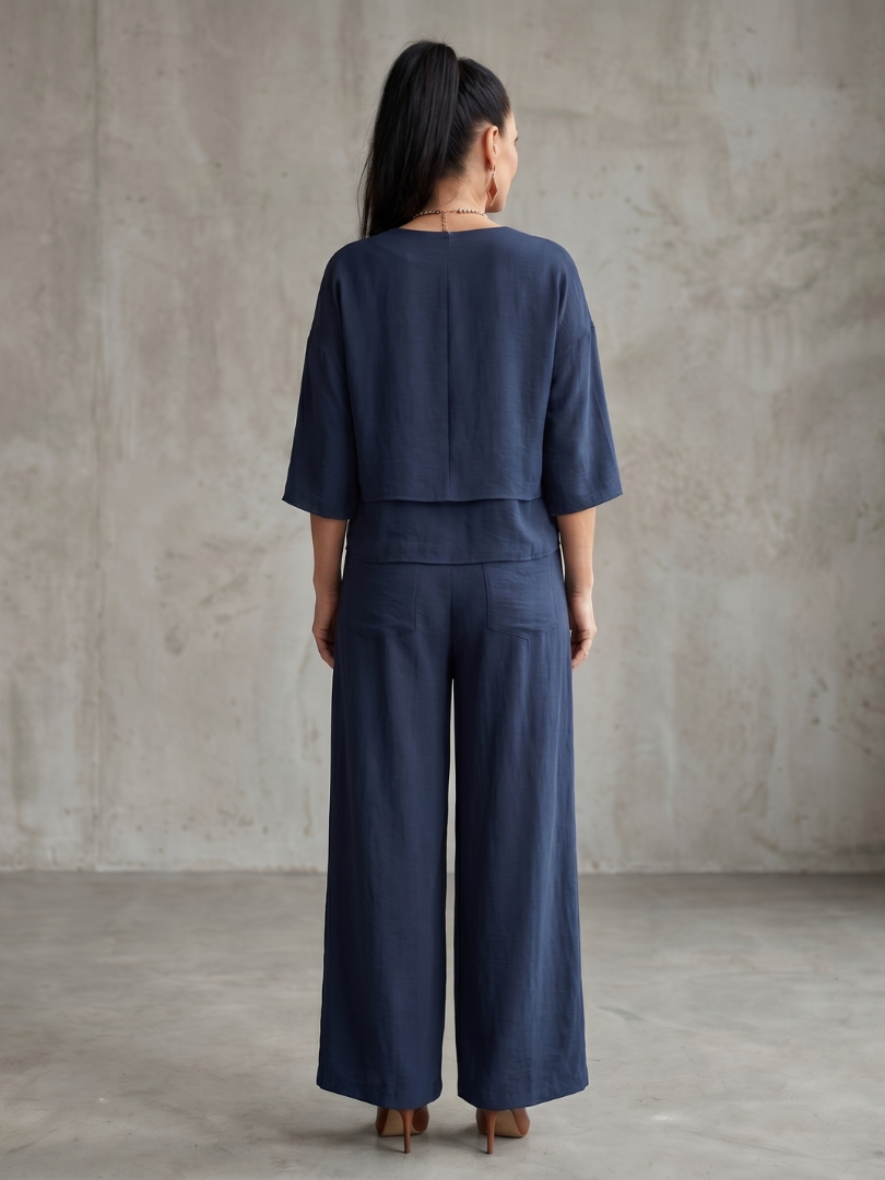 Women's Layered Top Wide Leg Set for Quiet Outings