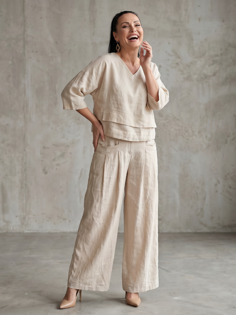 Women's Layered Top Wide Leg Set for Quiet Outings