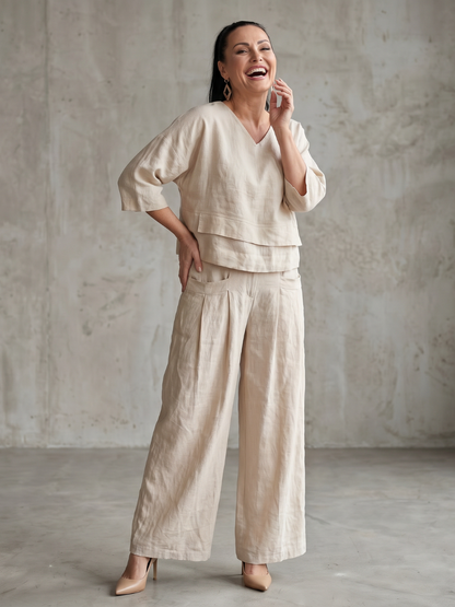 Women's Layered Top Wide Leg Set for Quiet Outings