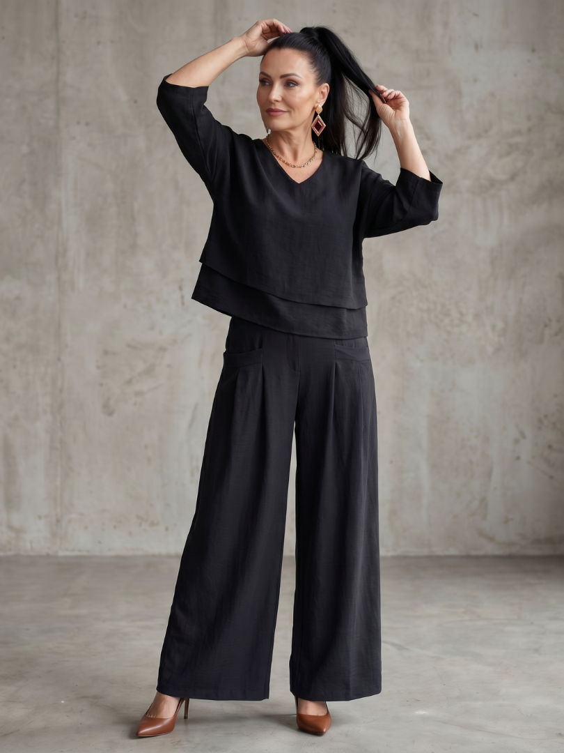 Women's Layered Top Wide Leg Set for Quiet Outings