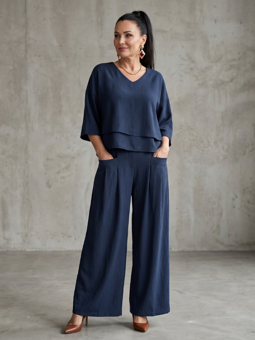 Women's Layered Top Wide Leg Set for Quiet Outings