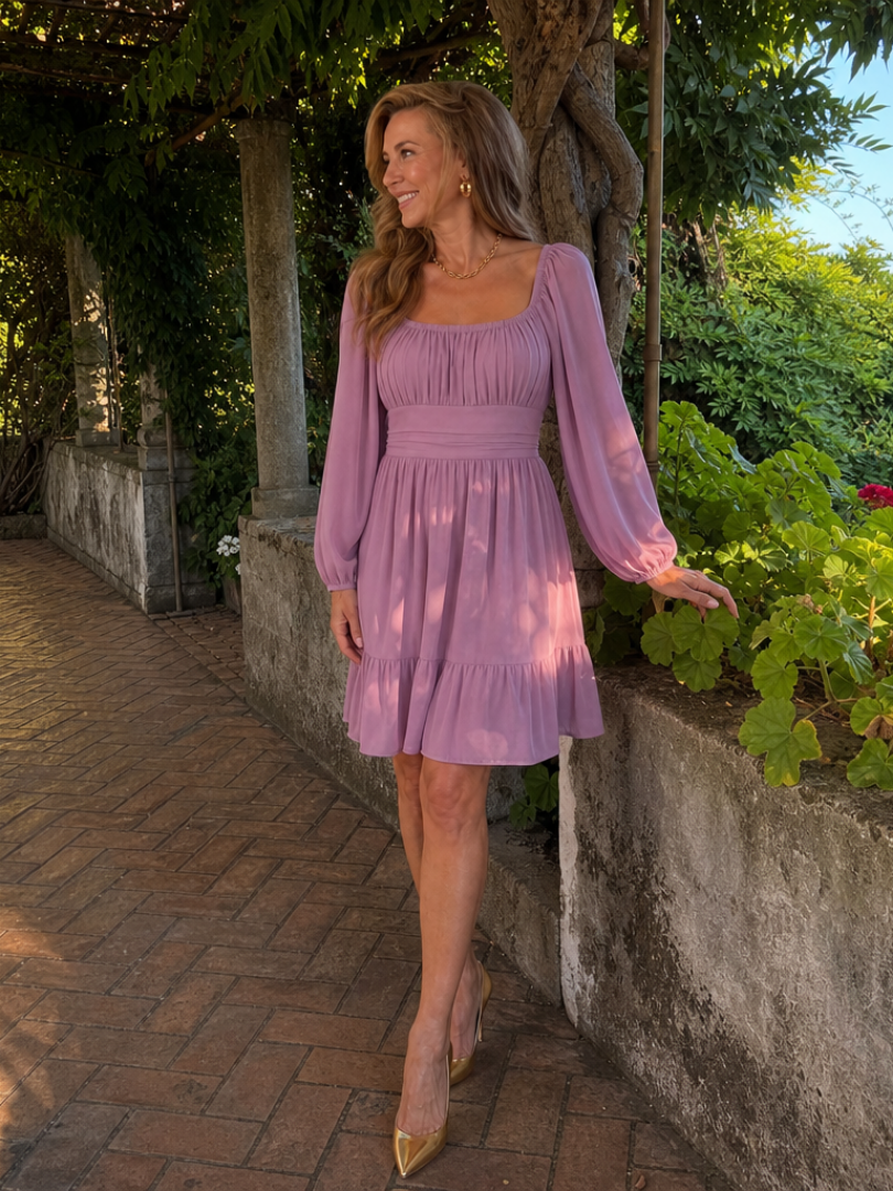 Women's Long Sleeve Dress with Square Neckline for Casual