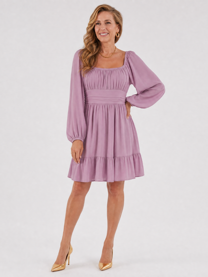 Women's Long Sleeve Dress with Square Neckline for Casual