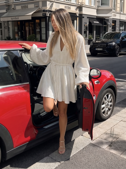 Women's Long Sleeve Mini Dress with Waist Tie for Everyday
