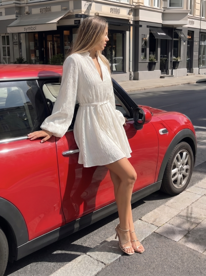 Women's Long Sleeve Mini Dress with Waist Tie for Everyday