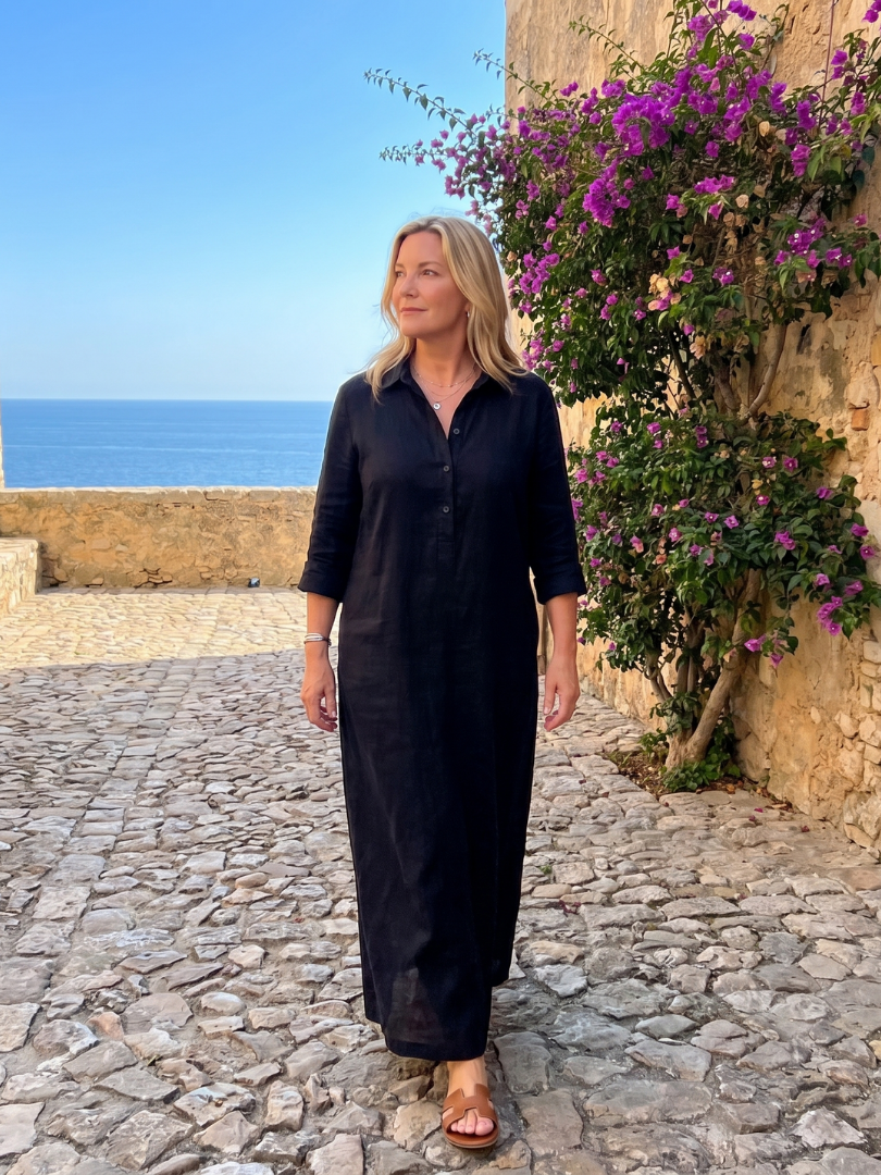 Women's Maxi Dress with Collared Neckline for Daywear