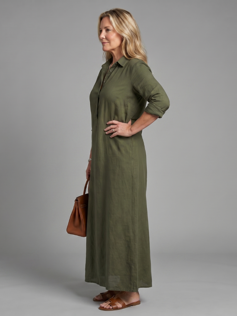 Women's Maxi Dress with Collared Neckline for Daywear