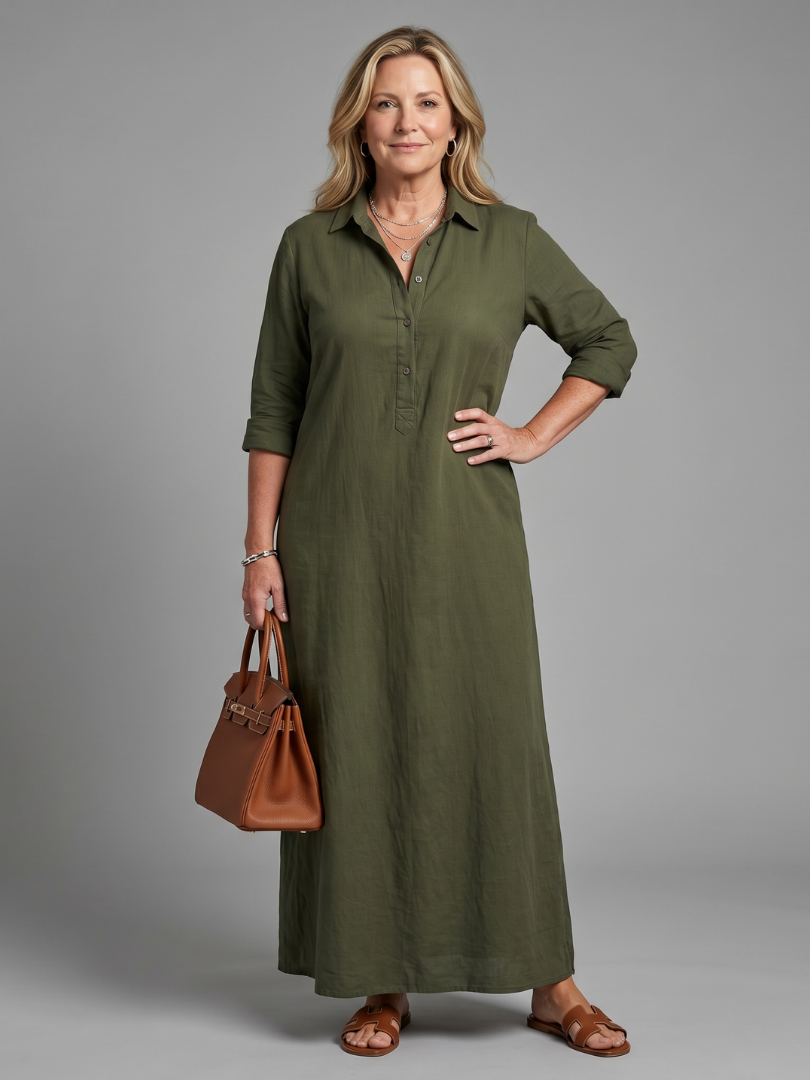 Women's Maxi Dress with Collared Neckline for Daywear