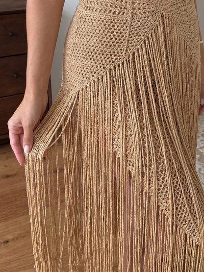 Women's Maxi Dress with Halter-Neck Crochet Fringe — Resort
