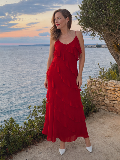 Women's Maxi Dress with Ruffle Detail for Formal Occasions